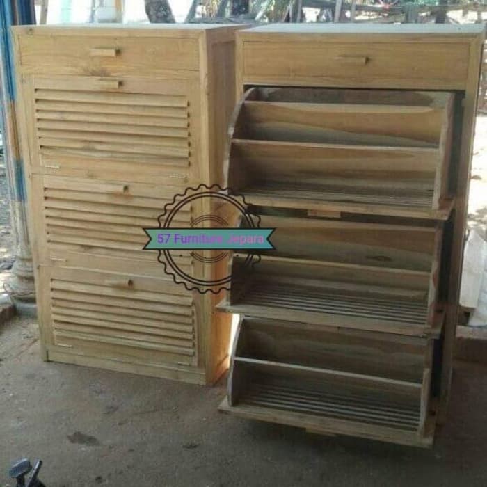 Lemari rak sepatu/sandal/tas model minimalis bahan kayu jati mentahan