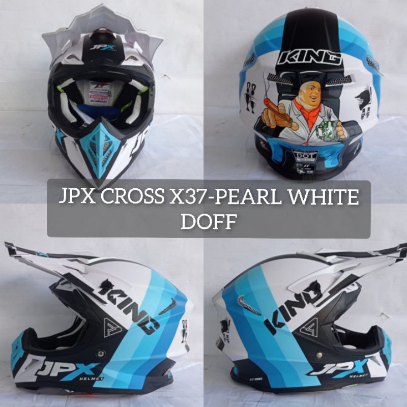 HELM JPX CROSS_FOX1 SERI X37 - PEARL WHITE DOFF + GOOGLE SNAIL (ONGKIR 2 KG) HELM JPX TERBARU