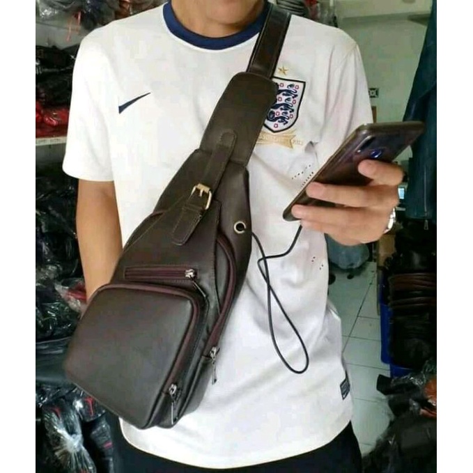 Tas Slempang Kulit Asli Pria Full Kulit Asli Sling Bag Pria Kulit Asli Tas Model Casual Tas Kulit Asli Super New