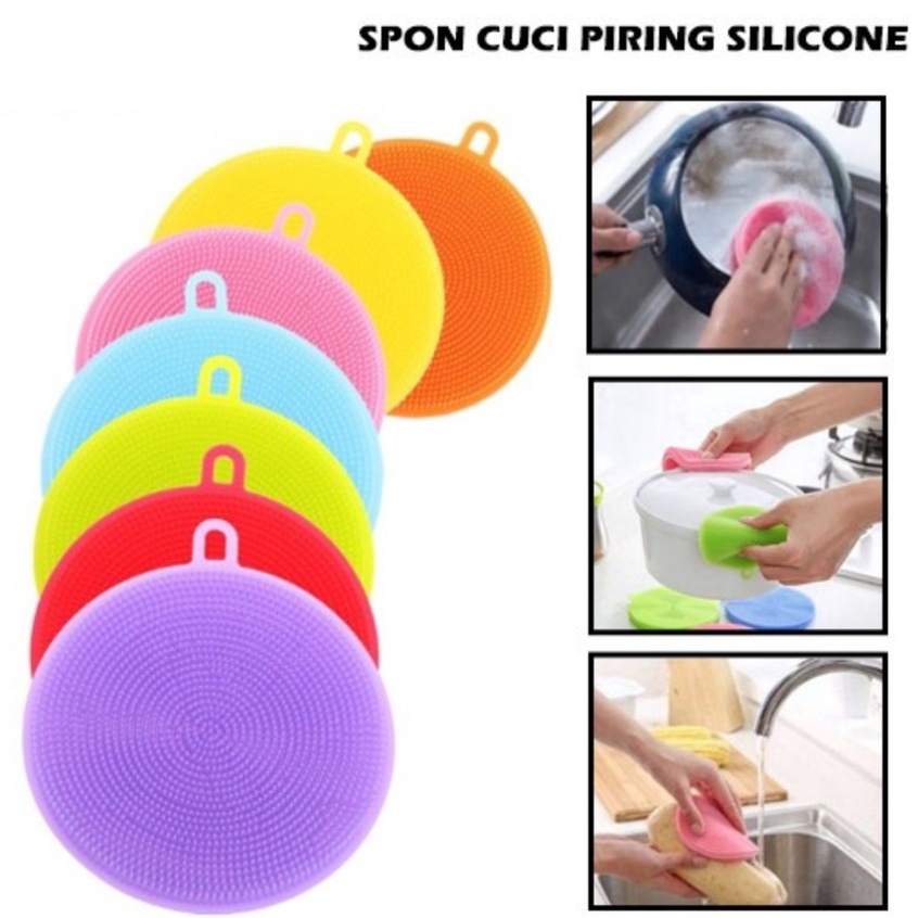 Trend-Spons Cuci Piring Silikon Serbaguna Spon Sponge Silicone Busa Alat Dishwashing Sikat Bulat