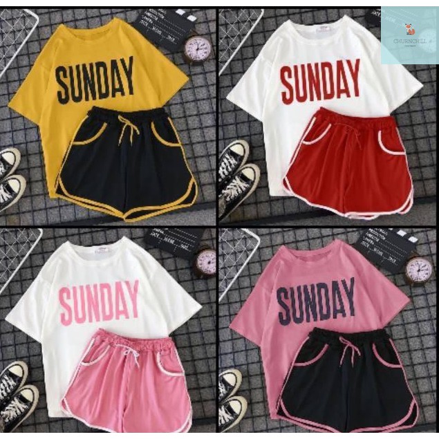 CC Baju Tidur Piyama Wanita Sunday Setelan Lengan / Celana Pendek