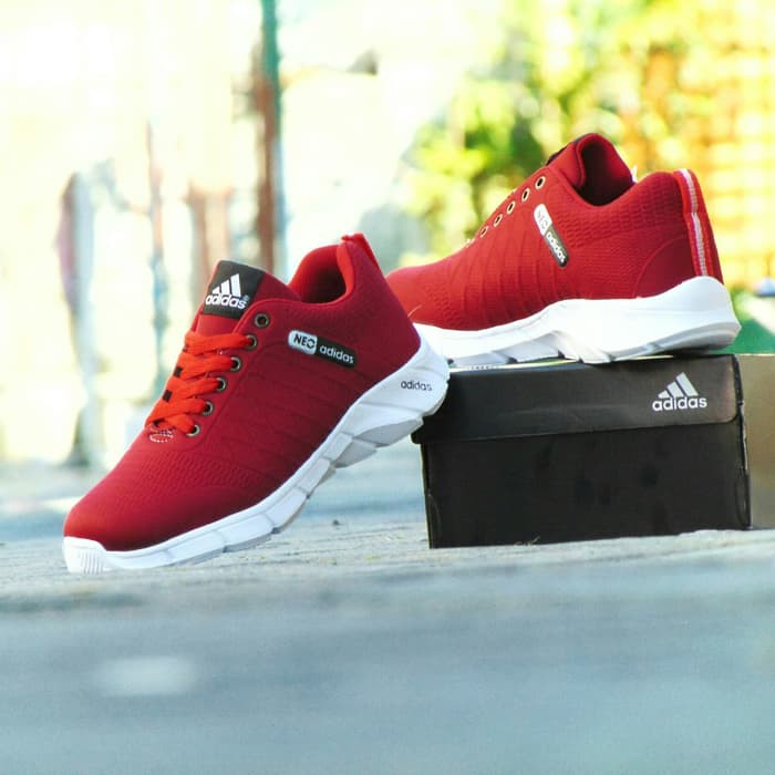 Nyaman Sepatu Sport Casual Adidas Neo - Merah Maroon - Santai Pria Termurah Best Seller