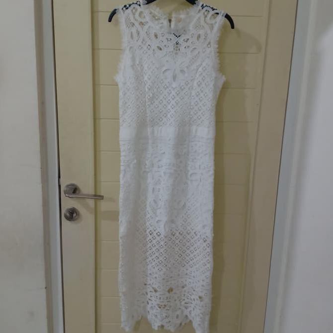 promo long dress maxi brukat putih cantik belle muse terbaru