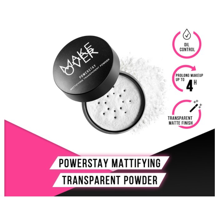 MAKE OVER Powerstay Mattifying Transparent Powder 11G Bedak Tabur 100%Ori Loose MakeOver Transparant