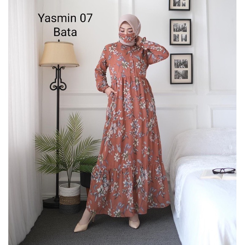 Yasmin Dress Gamis Jasmin Muslim Busui Ceruty Bangkok Home Dress Motif Ceruti Premium Murah Terbaru