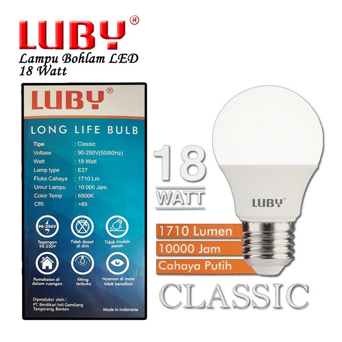 Lampu LED Luby Classic 18 Watt Cahaya Putih Original