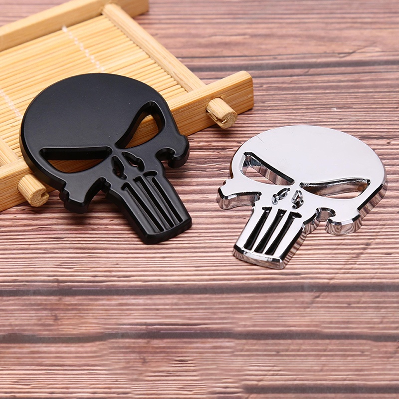 Stiker Emblem / Badge 3d Bentuk Tengkorak Bahan Metal