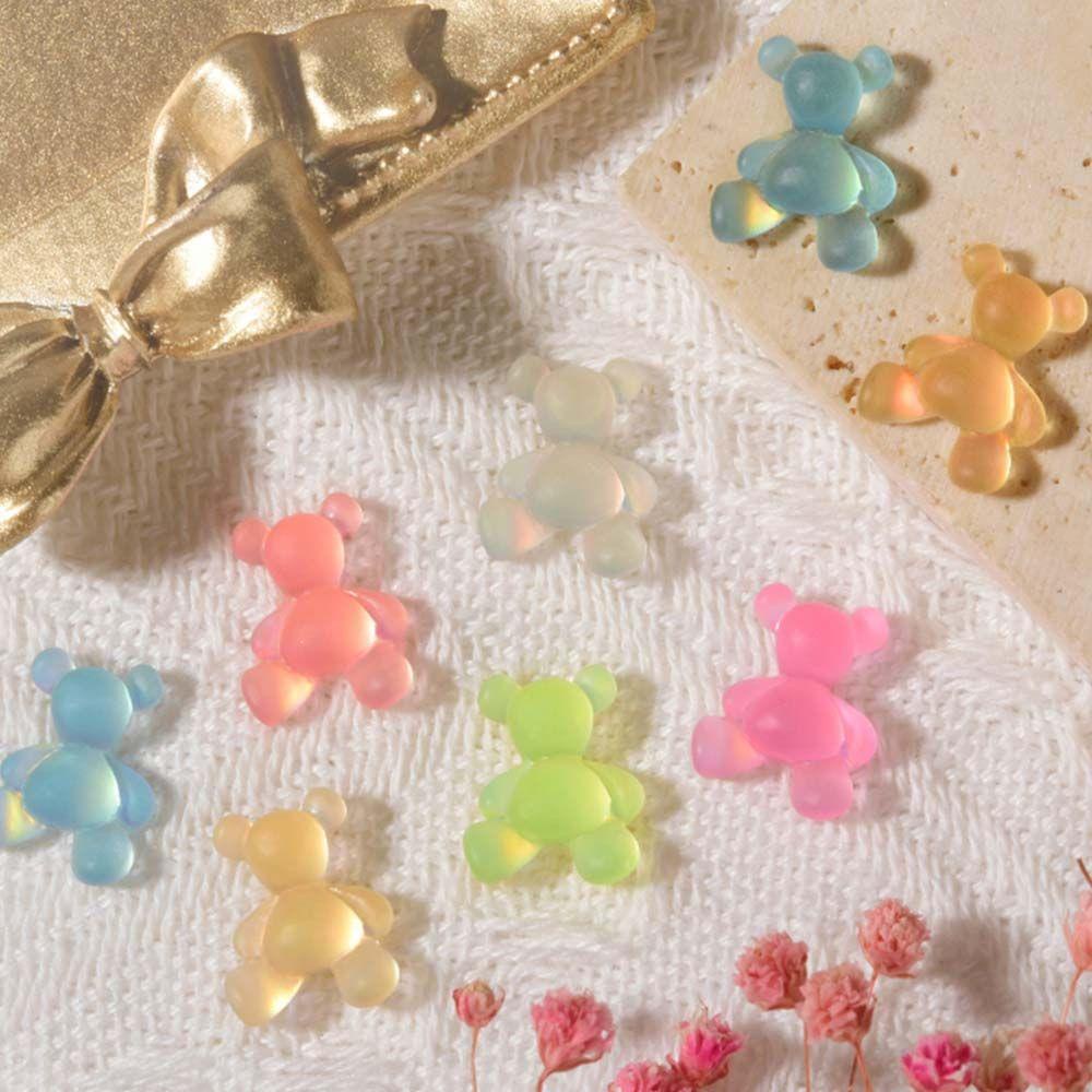 MXBEAUTY Beruang Dekorasi Kuku 3D Lucu DIY Manicure Resin Luminous Nail Charms