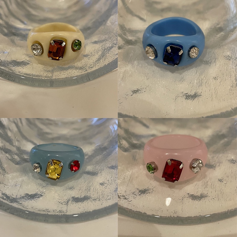 Perhiasan Cincin Kristal Berlian Imitasi Geometris Warna-Warni Gaya Korea Untuk Wanita