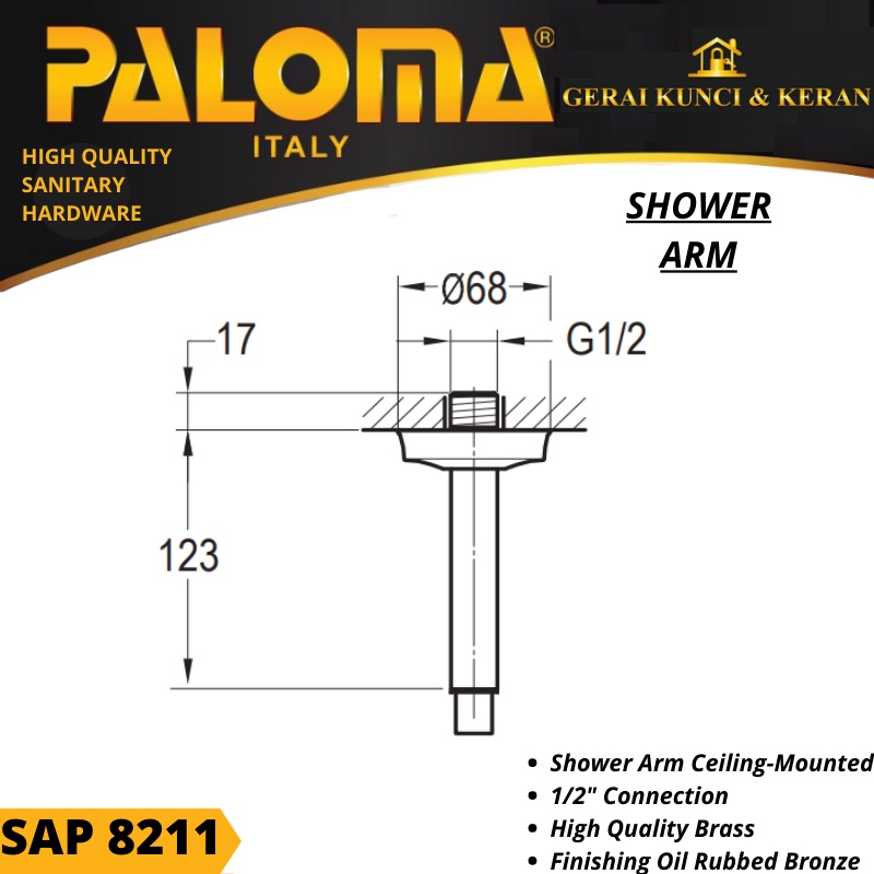 Shower Arm Ceiling Mounted SAP 8211 ORB