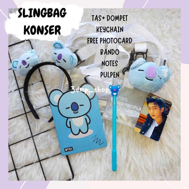 Paket lengkap slingbag konser bts sling bag tas selempang bt21 kpop rj koya mang chimmy rapmonster jin seokjin jimin mang jhope