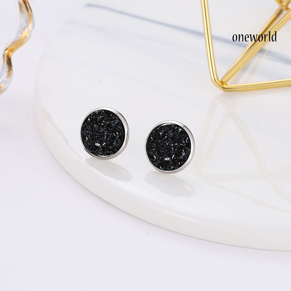 OW@ Women Round Starry Sky Ear Studs Stainless Steel Earrings Piercing Jewelry Gift