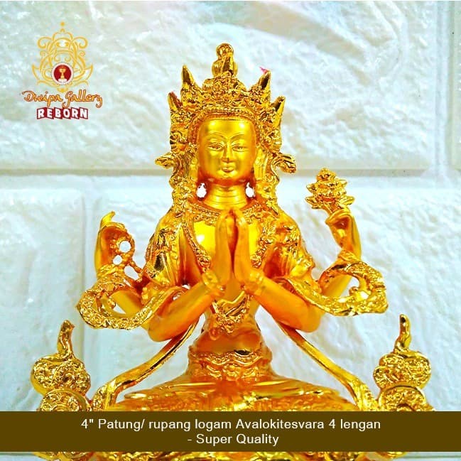 4&quot; Patung/ Rupang Logam 4 Arms Avalokitesvara - Super Quality