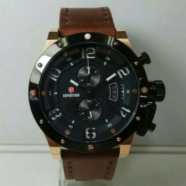 JAM TANGAN PRIA EXPEDITION 6381 COWOK KULIT BLACK ROSEGOLD ORIGINAL