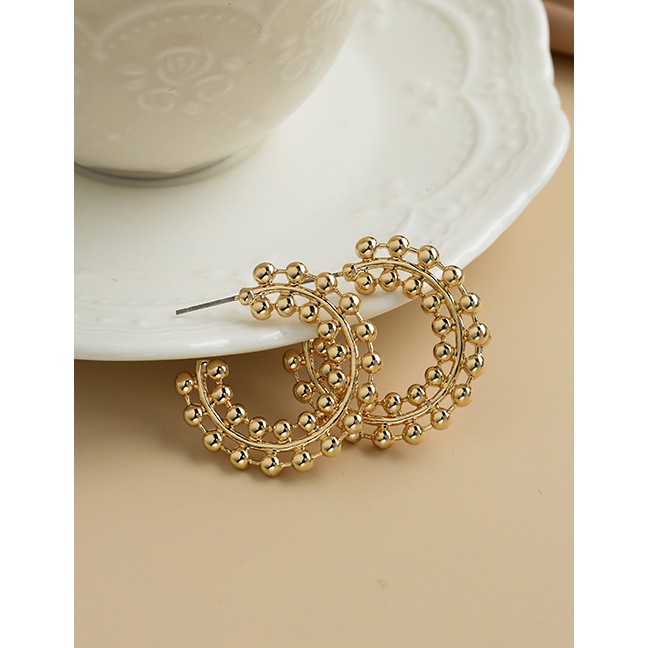 LRC Anting Tusuk Fashion Golden Alloy Round Bead Earrings P73644