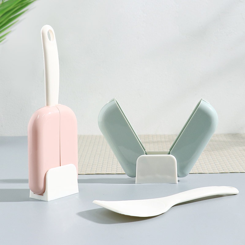 Non-stick Rice Spoon Automatic Open Close Paddle Scoop Dustproof Rice Spoon Storage Rack Set Kitchen Flatware Tool