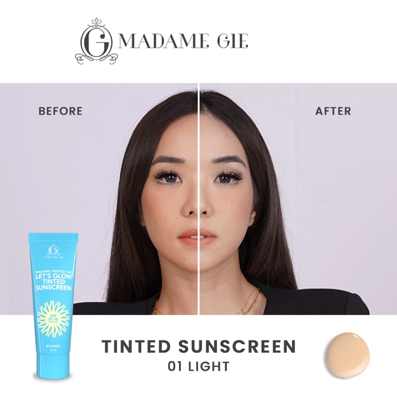 ⭐BAGUS⭐ MADAME GIE Protect Me SPF 30 w Aloe Vera 60mL | Protect Me Let's Glow Tinted SPF 50 PA ++++ 10ml | Sunscreen sunblock