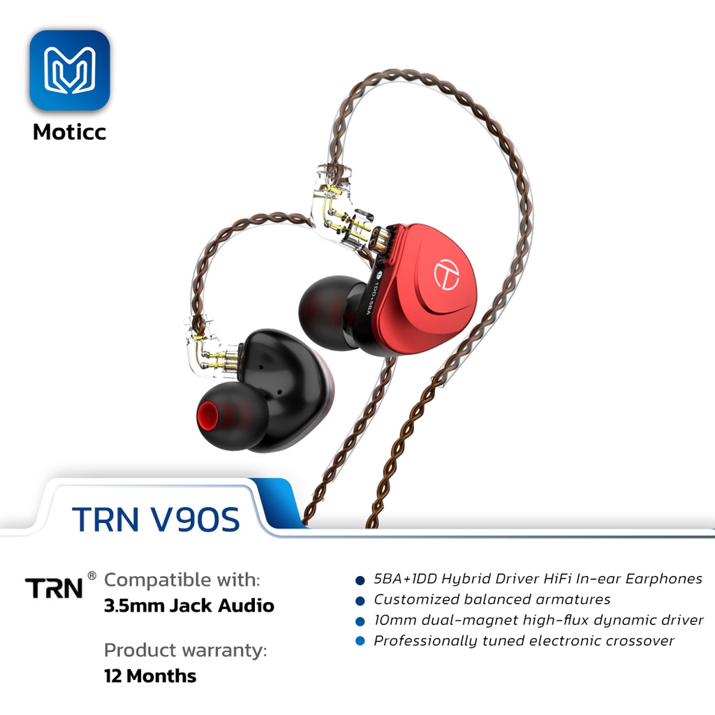 TRN V90S with Mic OCC Hybrid Bass Hifi 5BA+1DD Earphone Dengan Kabel Tembaga Murni Noise Canceling