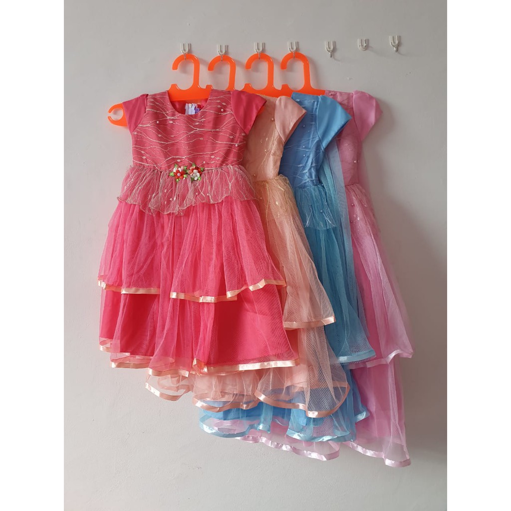 (COD) Dress Anak Perempuan 4 5 Tahun Gaun Anak Cewek Import Mewah Trending Baju Warna Pink Bahan Tile Tulle KA52