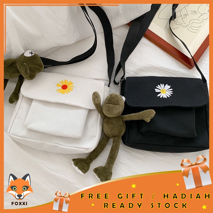 Foxxi - Tas Selempang Kanvas Korea Motif Daisy / Sling Bag Daisy