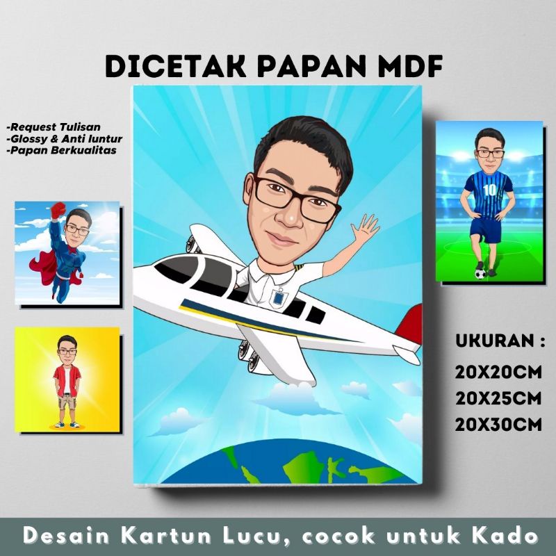 Desain Foto Kartun + Cetak papan MDF, kado wisuda, edit foto kartun, desain foto kartun, cetak MDF