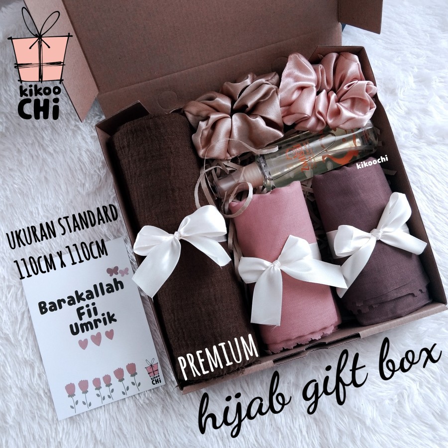 

Hijab Gift Box - Hadiah Kado Ulang Tahun Wanita Pacar Istri Hampers - Hijab + parfum