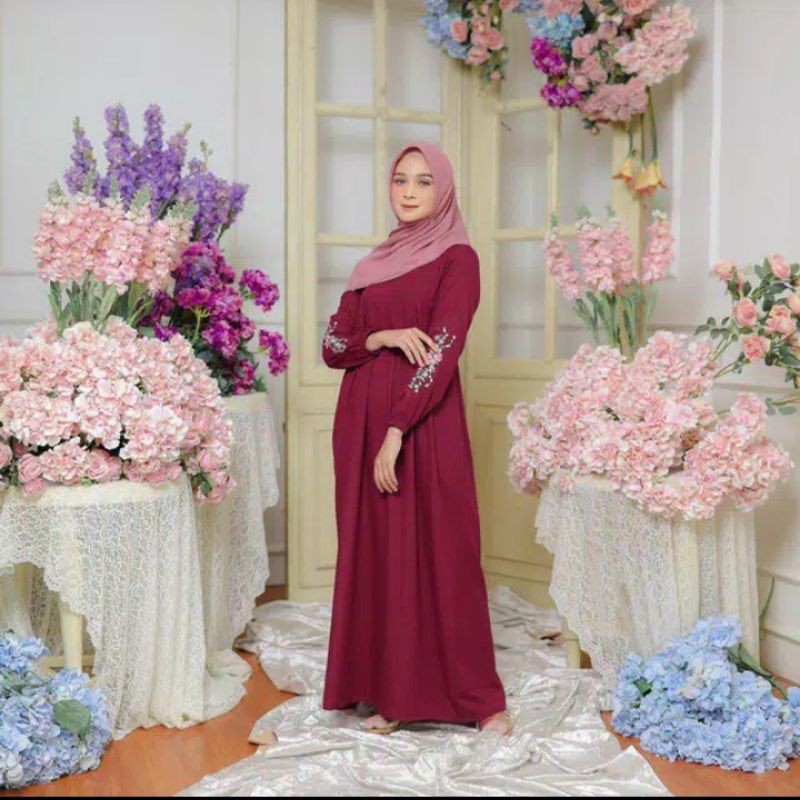 maurin dress XS by Hagia Indonesia preloved gamis marun homedress