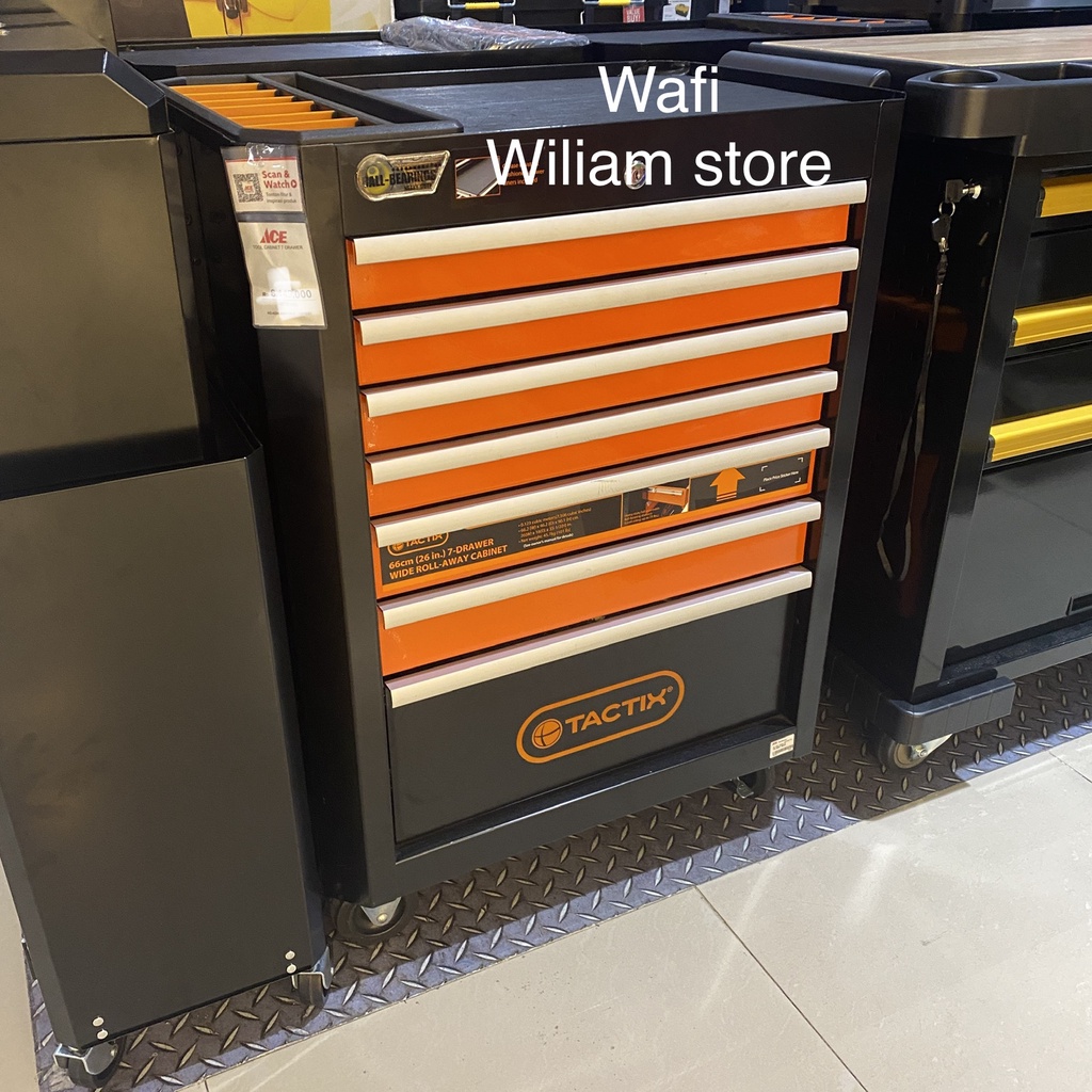 Tactix lemari bengkel Perkakas Tool Box Cabinet Trolley 7 drawer