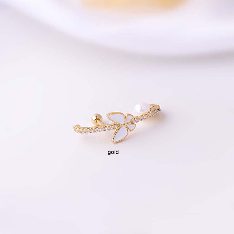 1 Pc Anting Stud Tindik Bentuk Kupu-Kupu Helix Enamel Bahan Stainless Steel 16g Untuk Wanita