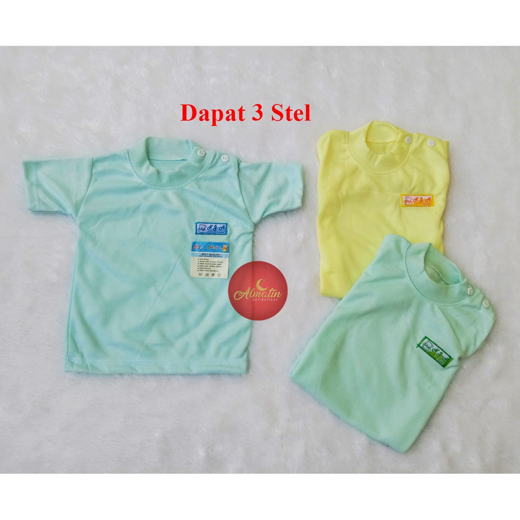 3 Atasan Baju Bayi Tangan Pendek Kancing Pundak Size 0-12 bulan Polos Arimbi NJA Kancing Pundak