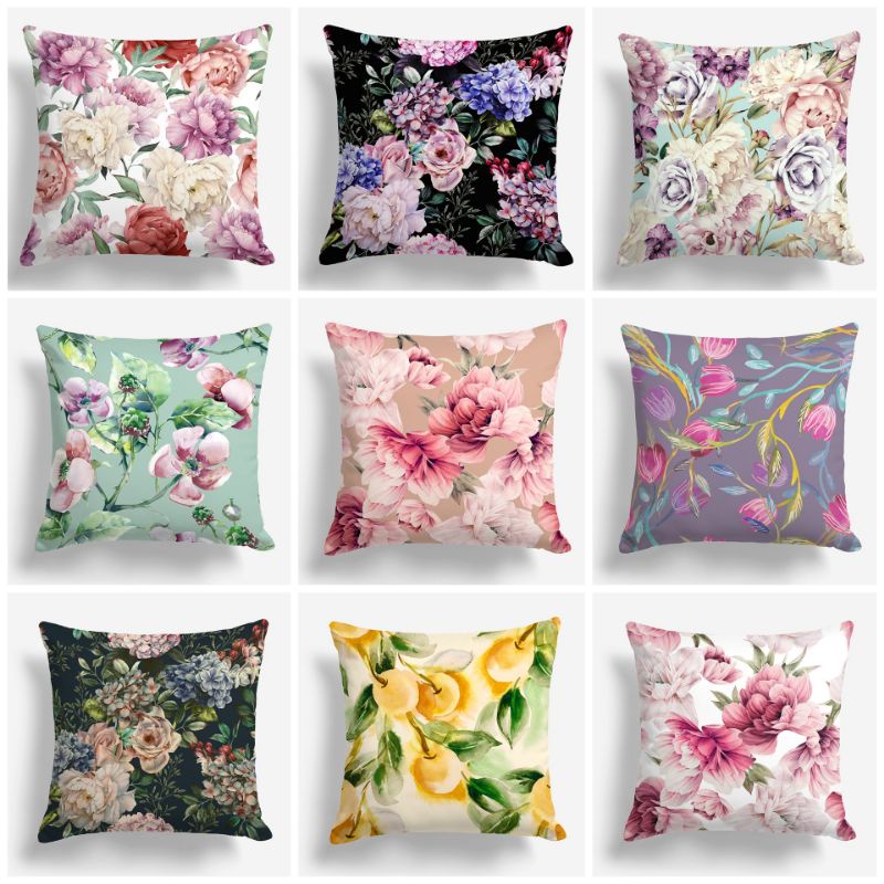 SARUNG Bantal Sofa Motif Floral 40X40 cm Bunga Pastel