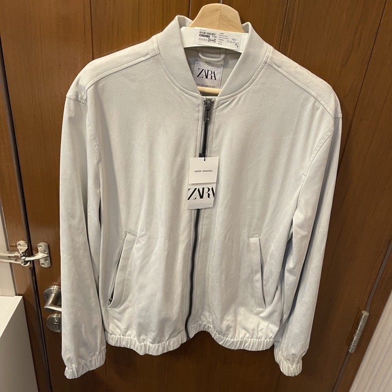 Zara Man Bomber Jacket Faux Suede Jaket Pria Light Grey - Original