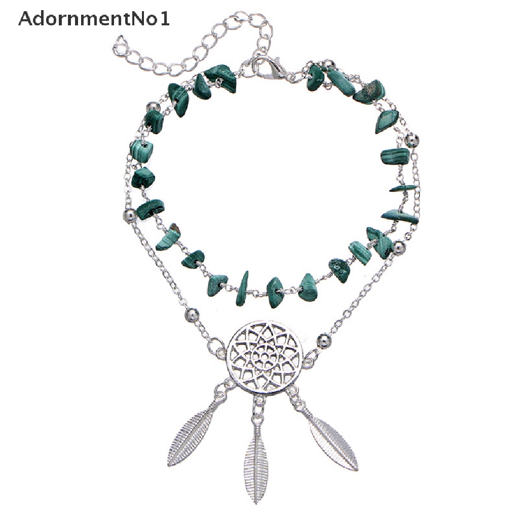 (AdornmentNo1) Gelang Kaki Rantai Multisusun Hias Manik + Dreamcatcher Gaya Boho