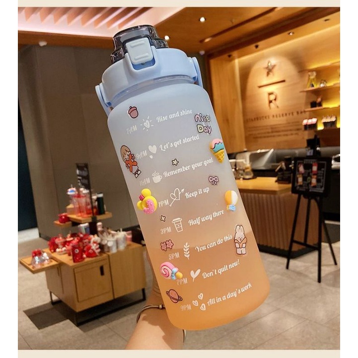 ((READY)) BAKUL UNIK - YIBEN Botol minum pastel jumbo 2L seperti Quifit / botol transparant bening tumbler 2 liter-Biru pastel
