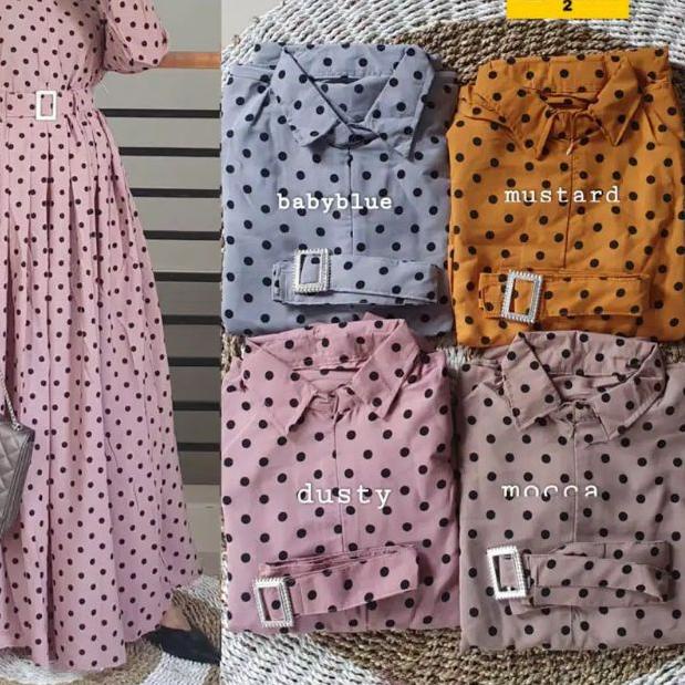 ✭ Ania Maxy 14 - LD110 Leher Kerah / Gamis Monalisa Polka / Clara Maxy / 238-5977 ➬