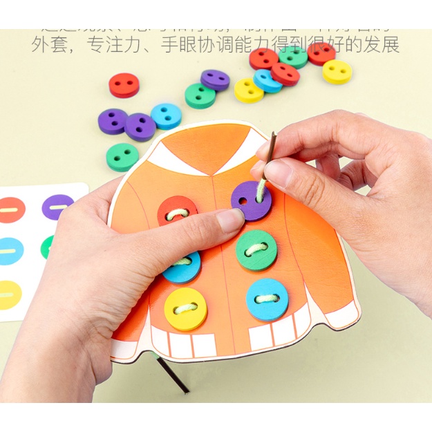 Mainan Edukasi EARLY EDUCATION CLOTHES BUTTON / Mainan Edukatif Anak Meronce Kancing Kayu / Mainan Kayu Belajar Menjahit Kancing / Mainan Montessori Belajar Meronce / Wooden Lacing Game / Lacing Toys