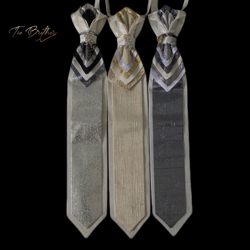 dasi panjang pengantin pria wedding pernikahan cravat tie putih kombinasi gold/ abu white gold grey 