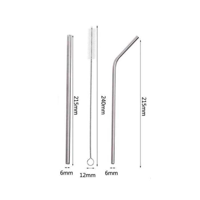 Sedotan Stainless Set 3 in 1 Minum Bengkok Lurus dengan Set Sikat Pembersih Steel Straw Tanpa Pouch