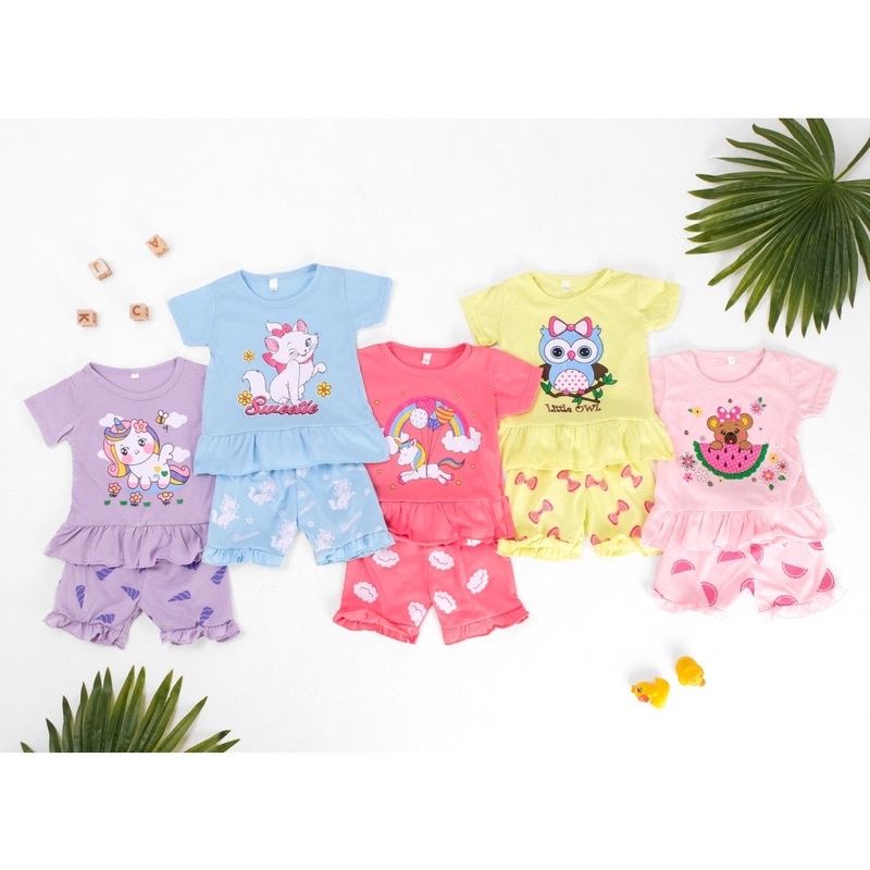 DK SETELAN Baju RUFFLE Set MOTIF Pendek Anak Perempuan SIMPLE &amp; MURAH - GRUP 2