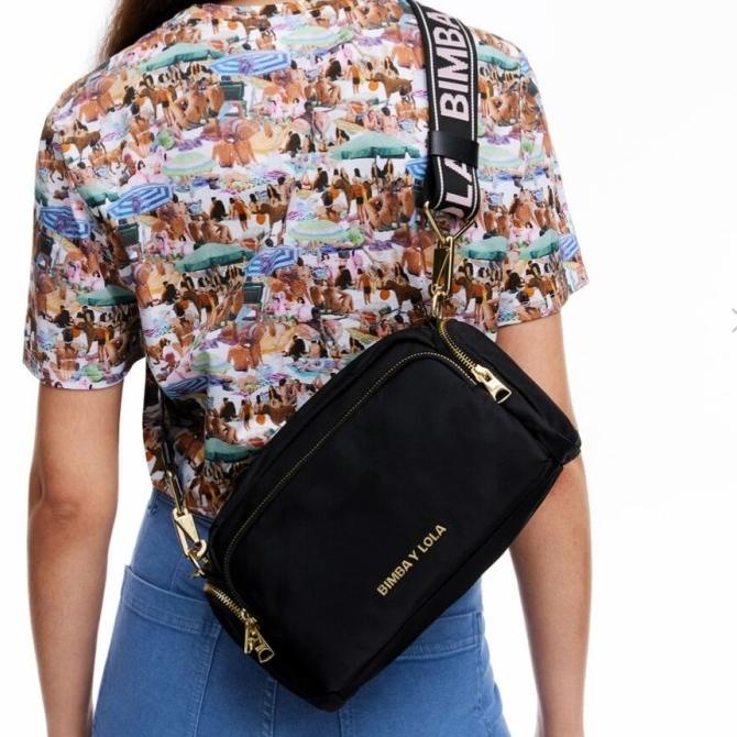 bimba y lola nylon crossbody black ghw