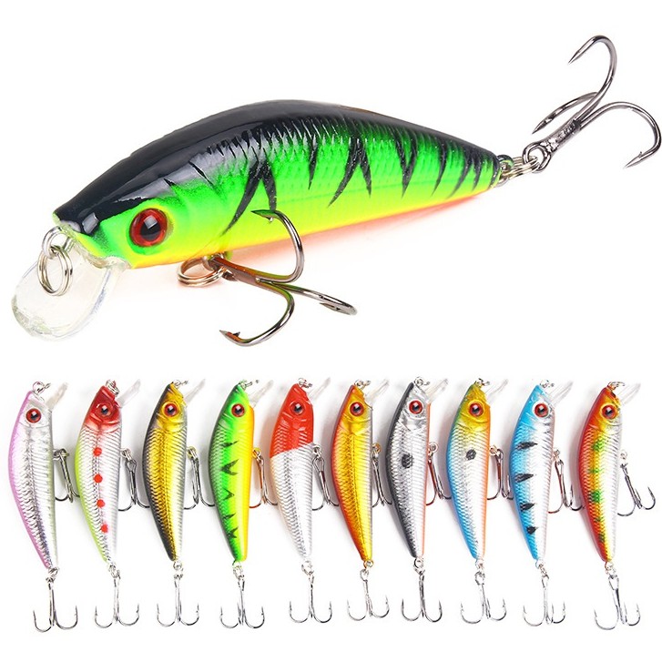 New 10Pcs 7cm/7.6g Minnow Umpan Pancing Swimbait Fishing Lure Ikan Bass Floating Bait Kail