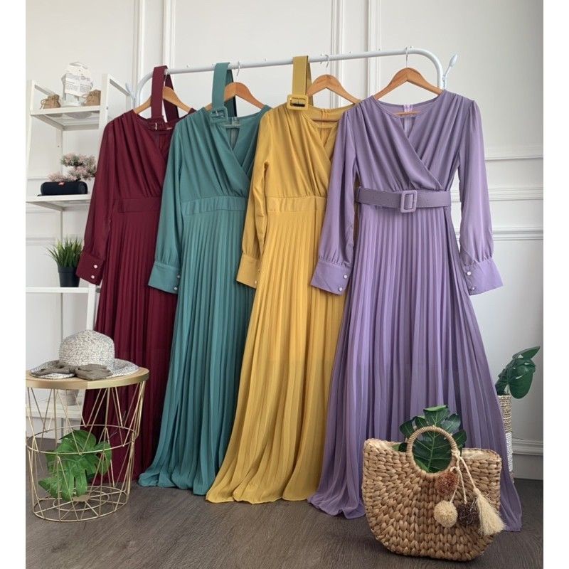 DRESS PLISKET IMPORT LENGAN PENDEK / LENGAN PANJANG