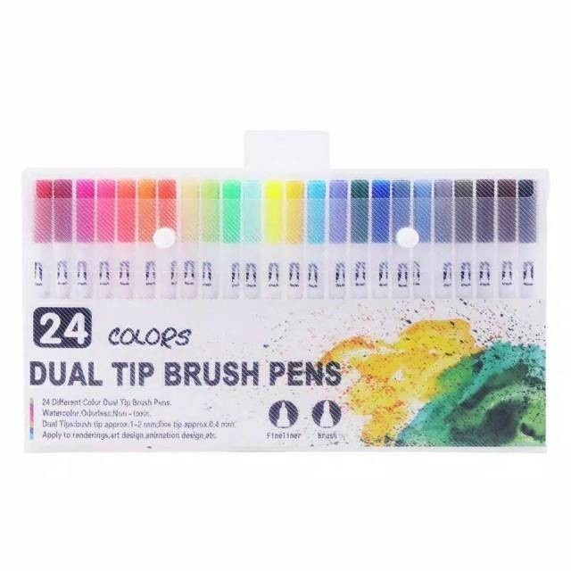 

Trendi 24 Pcs Brush Marker Pen Dual Tip Brush Marker For Designer Art Gilaa!!!