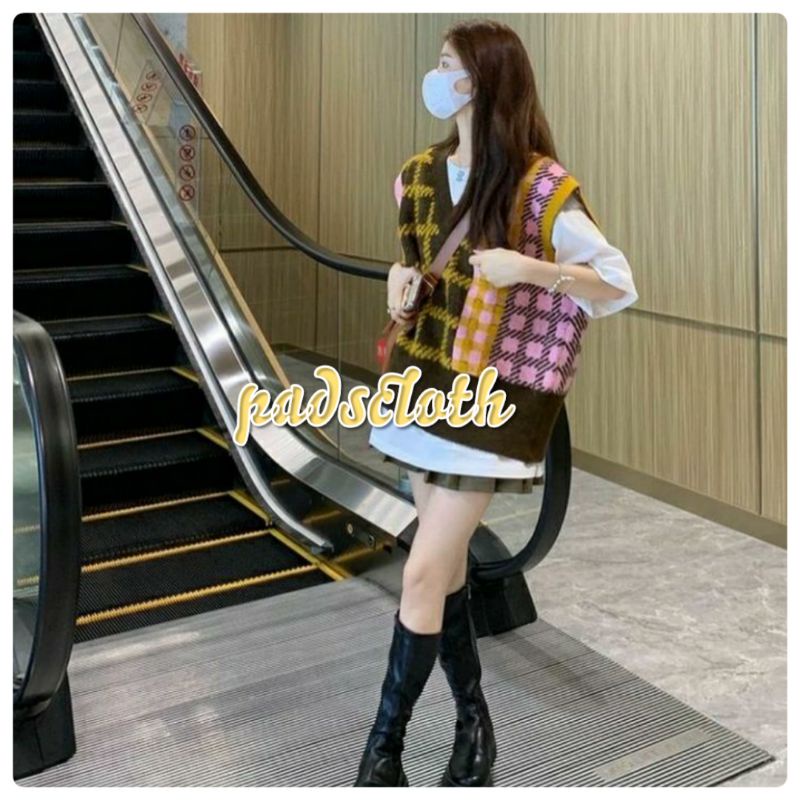 Flanel Vest Colourfull Rompi Rajut Wanita/rompi rajut flanel korean stylish