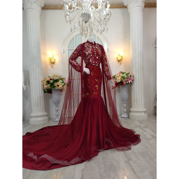 GAUN PENGANTIN MEWAH/GAUN EKOR CRONOLIN//KEBAYA WEDDING/KEBAYA AKAD/BAKU PENGANTEN MODREN