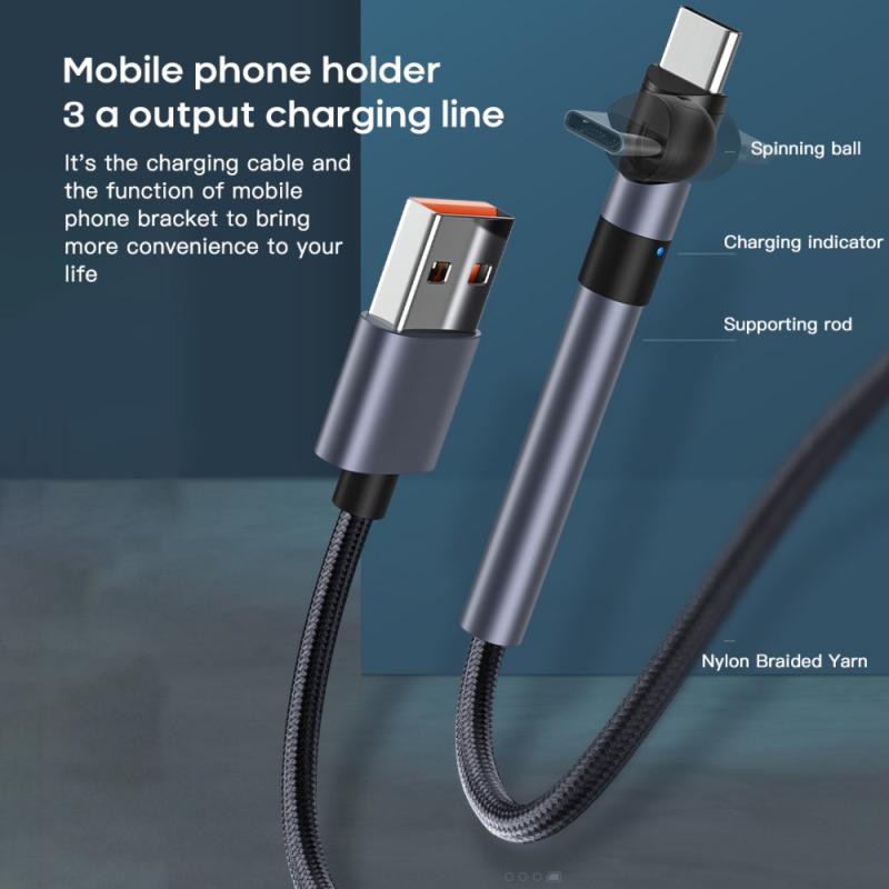 Fast Charging Cable 3A Date Kabel 180° Rotating Lightning /Type-C /Micro Usb Mobile Phone Holder 1M