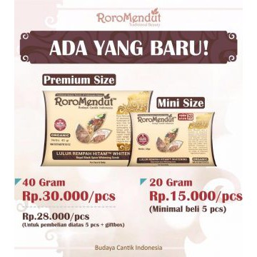 Lebih hemat  .. mini size 20 gram ..Lulur Brightening Roro Mendut rempah hitam