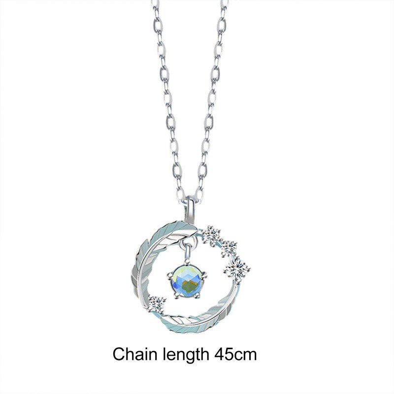 925 Sterling Silver Link Chain Moonstone Round Bead Feather Charm Necklace For Women Girls Jewelry Choker |Necklaces