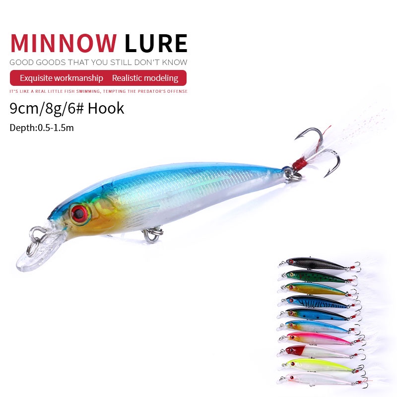 Hengjia 100pcs 9cm / 7.2g Umpan Pancing Ikan Minnow Dengan Kail