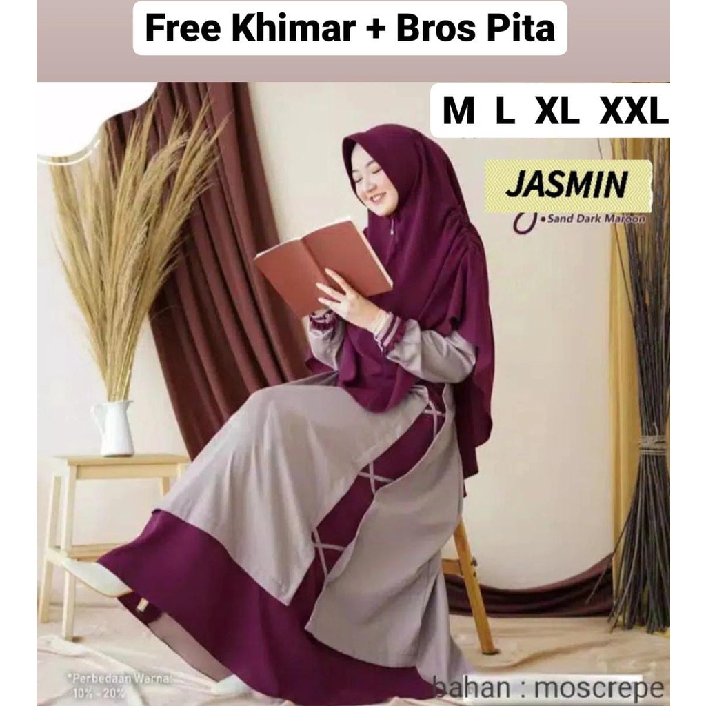 Jasmine Set FREE Khimar - Bisa COD Dress Baju Gamis Syari M L XL XXL Kondangan Nikahan Seragaman Wan